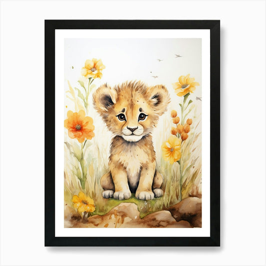 Colouring Watercolour Lion Art Pain Framed Wall Art Poster Canvas Print Picture