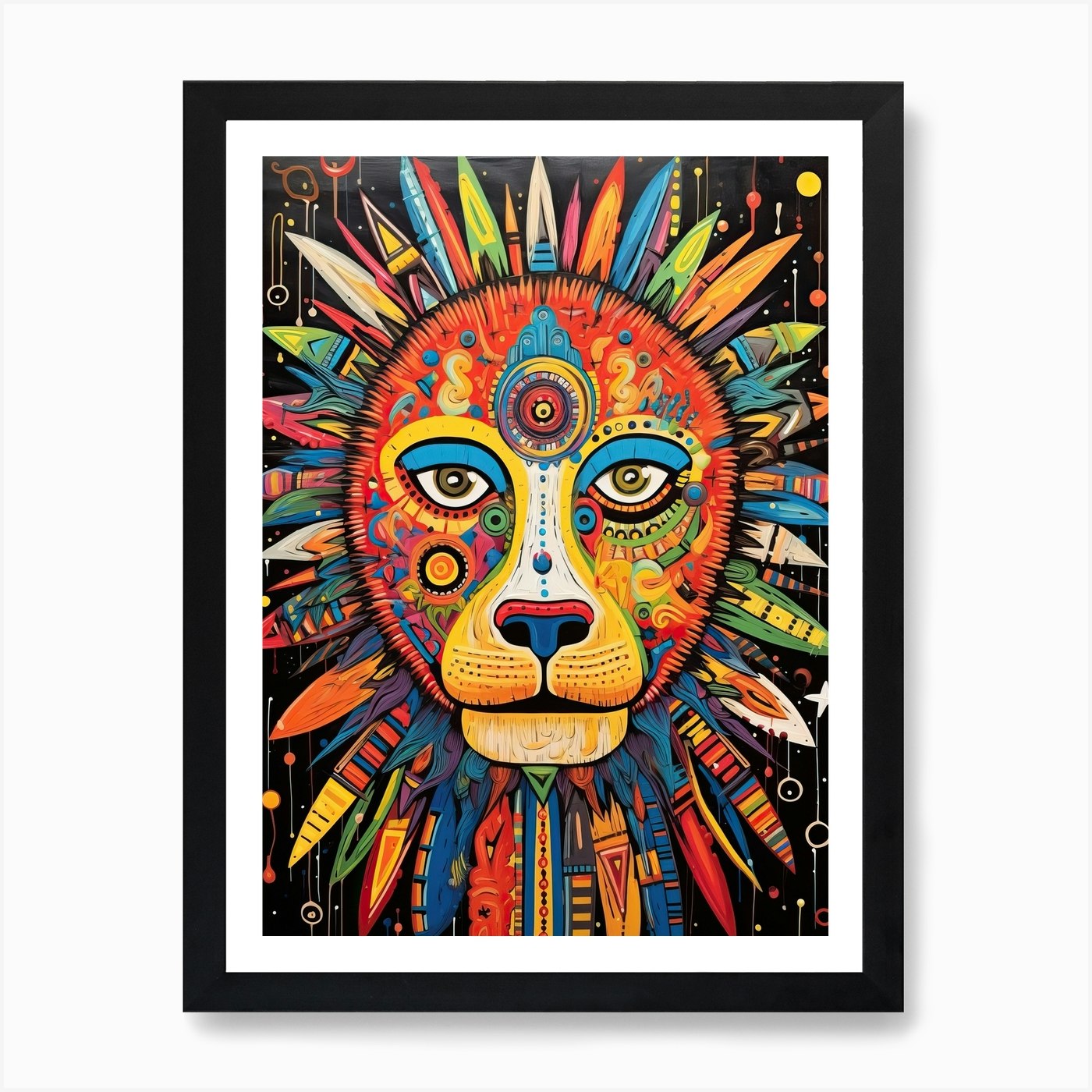 Lion Art Painting Outsider Style 1  Framed Wall Art Poster Canvas Print Picture