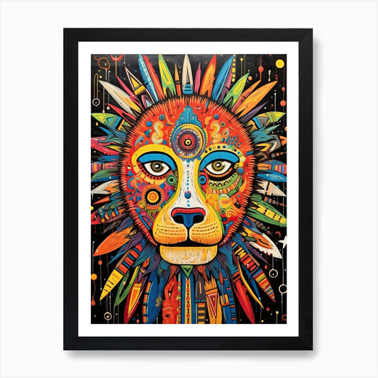 Lion Art Painting Outsider Style 1  Framed Wall Art Poster Canvas Print Picture