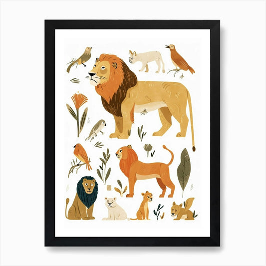 Barbary Lion Interaction Clipart 1  Framed Wall Art Poster Canvas Print Picture