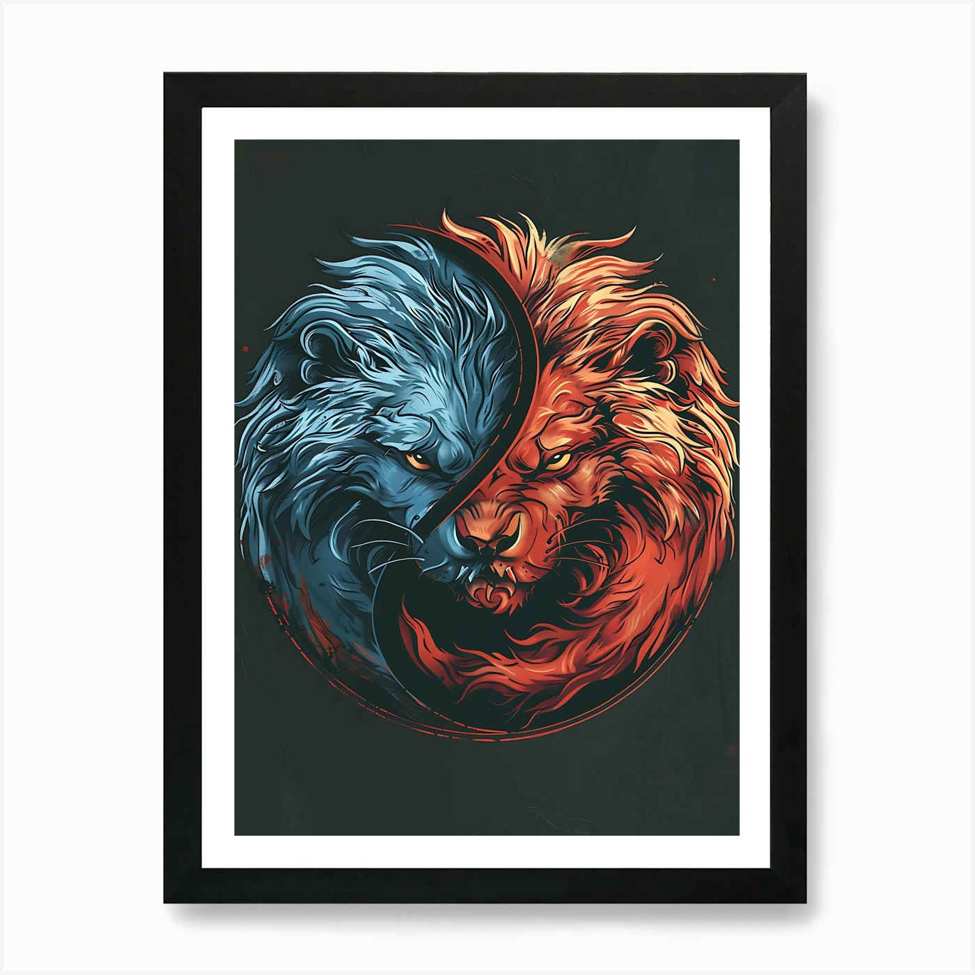 Badass Lion And Wolf 9 Art Print Framed Wall Art Poster Canvas Print Picture