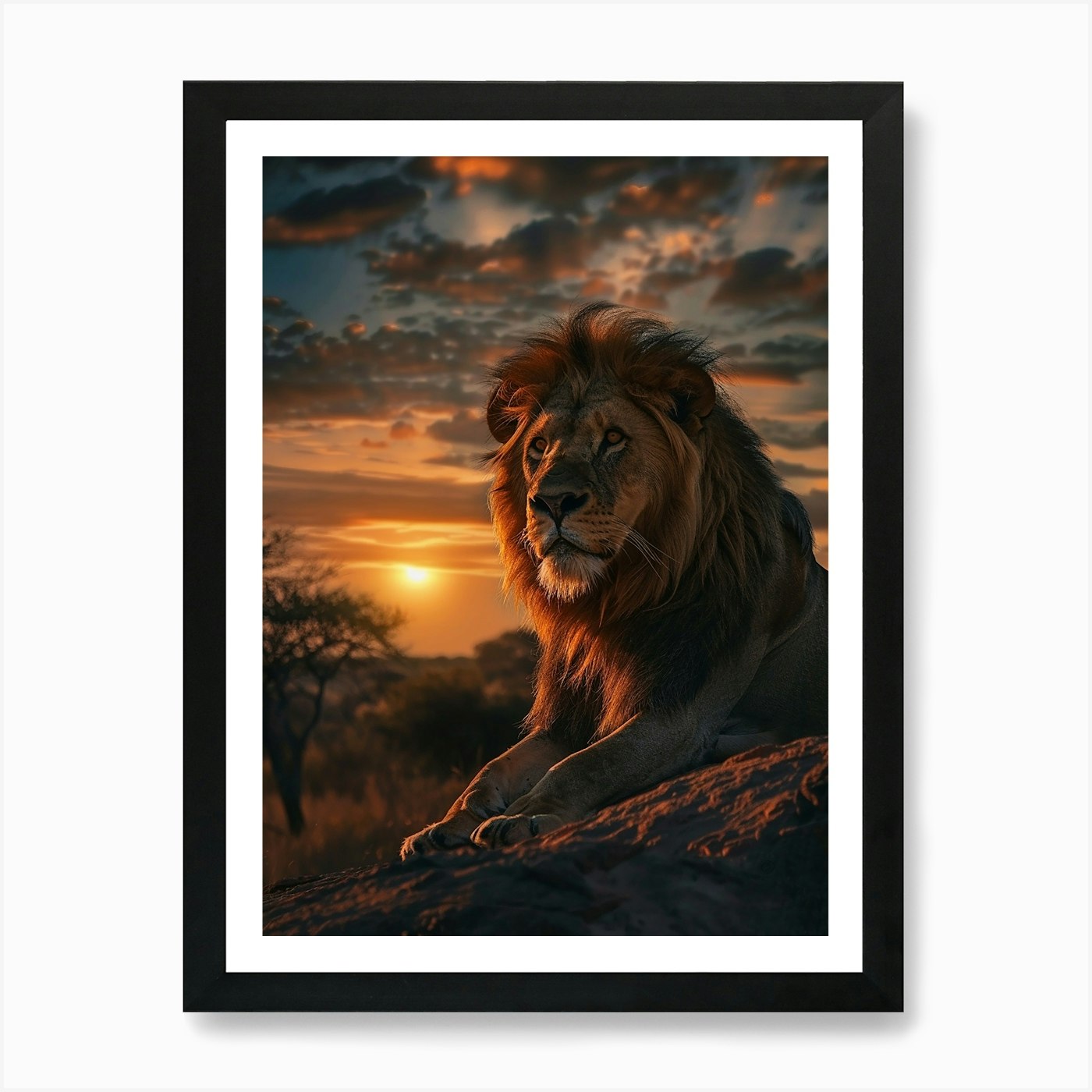 Lion At Sunset Art Print Framed Wall Art Poster Canvas Print Picture