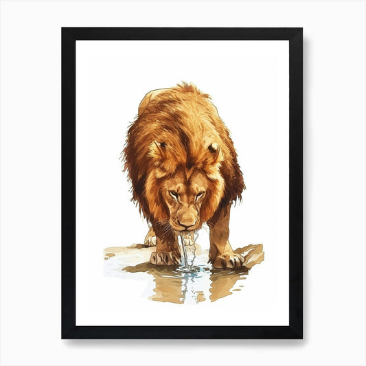 Barbary Lion Water 2 Art Print Framed Wall Art Poster Canvas Print Picture