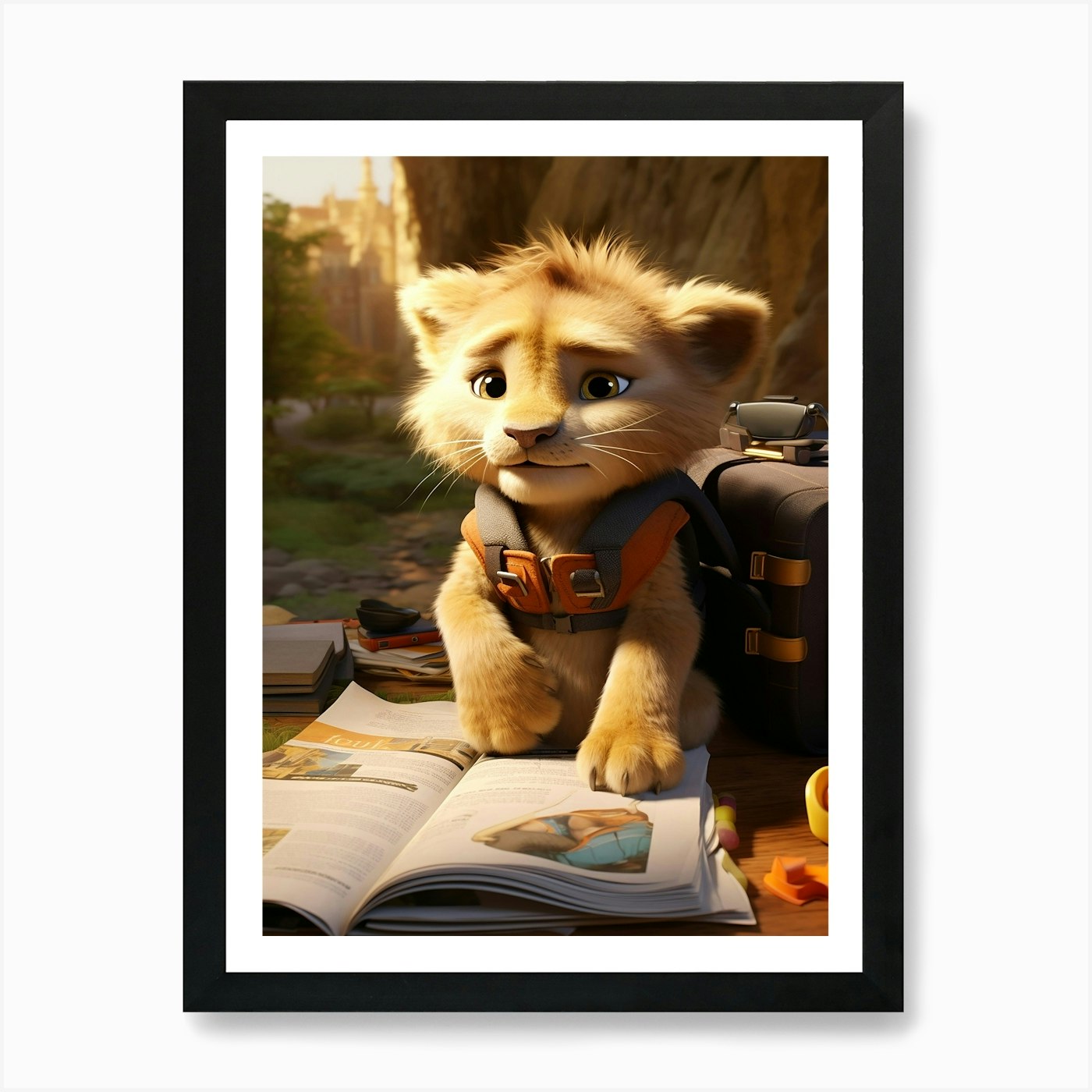 Baby Lion's Study Session Print Art Framed Wall Art Poster Canvas Print Picture