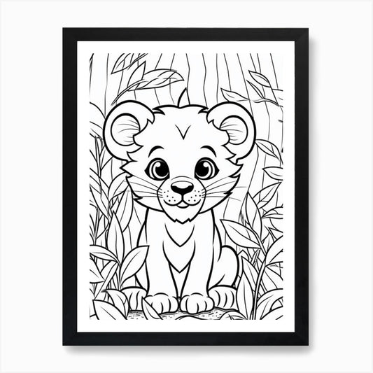 Line Art Jungle Animal Lion 3 Art P Framed Wall Art Poster Canvas Print Picture