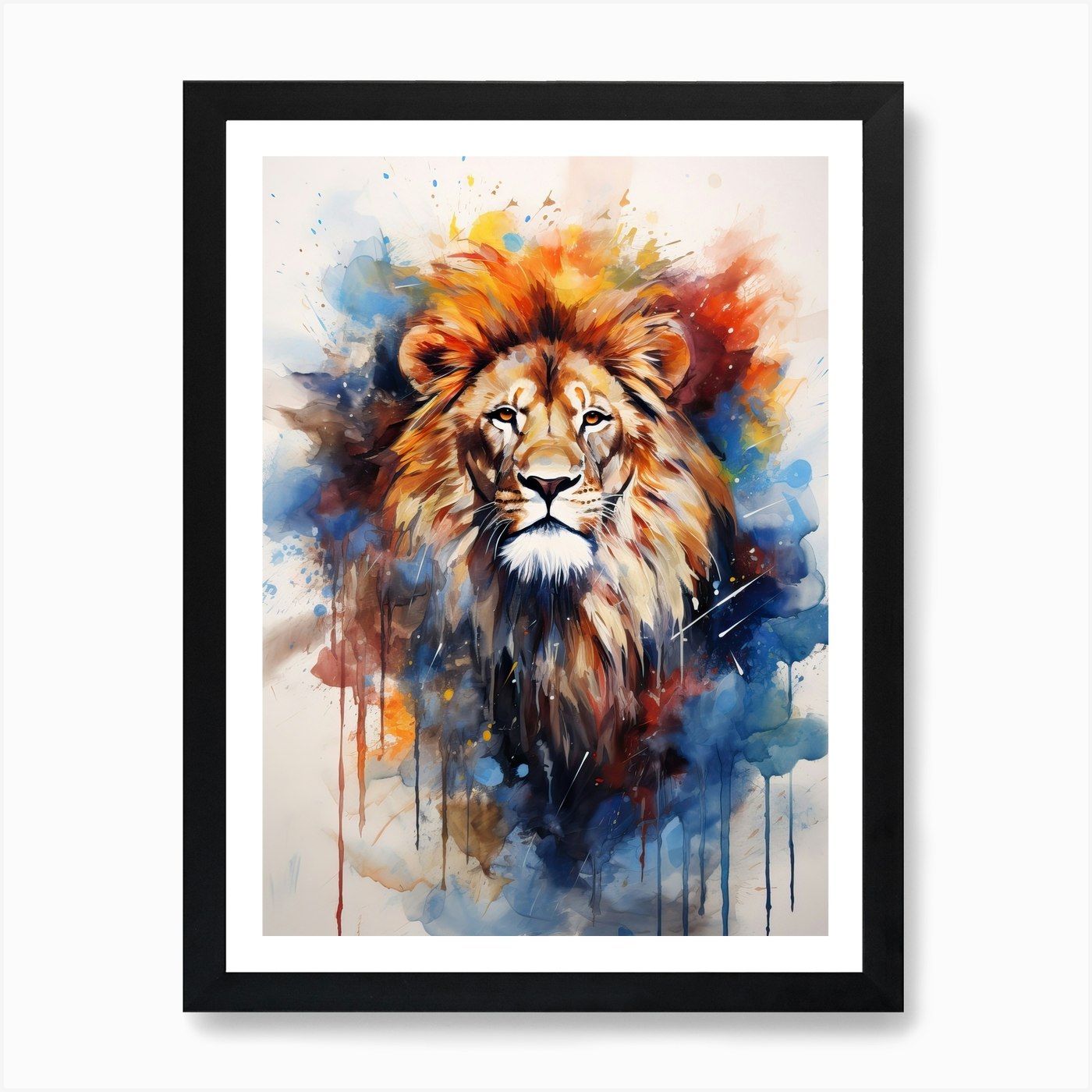 Lion Art Painting Watercolour Style Framed Wall Art Poster Canvas Print Picture