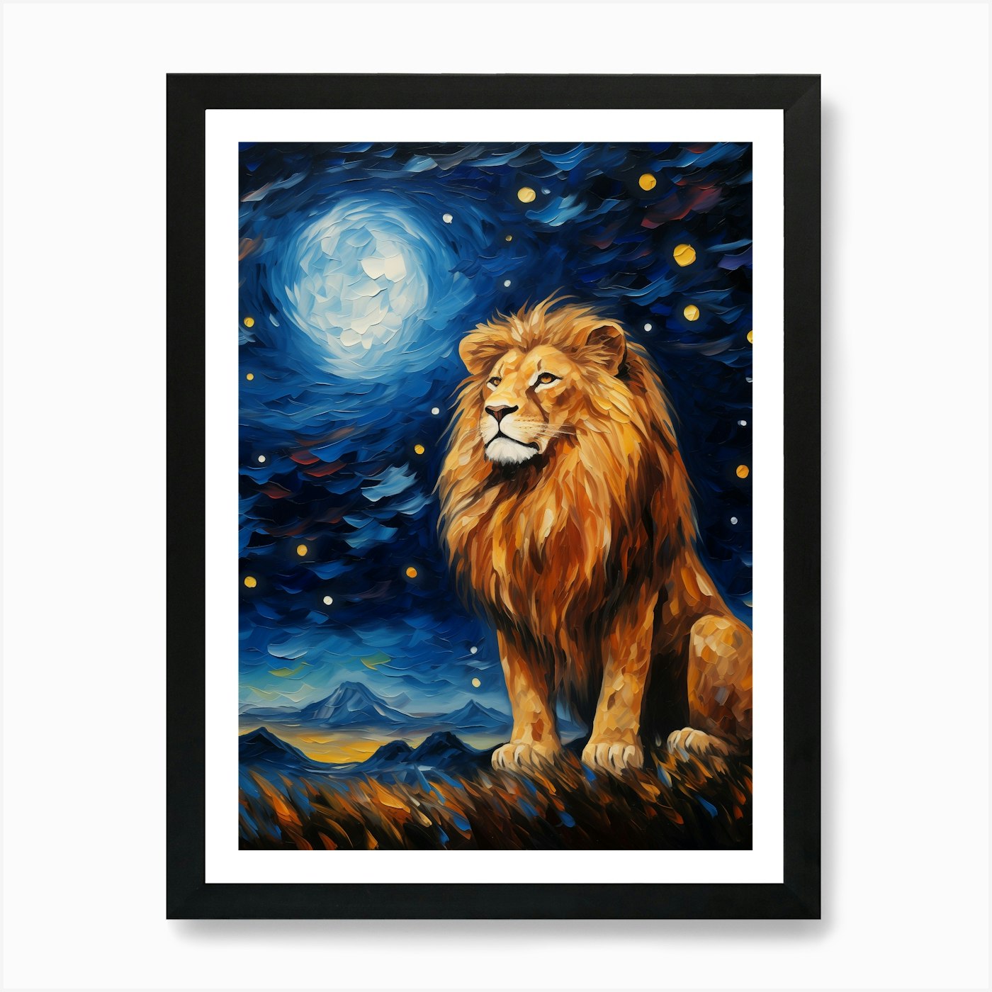 Lion At Night Art Print Framed Wall Art Poster Canvas Print Picture