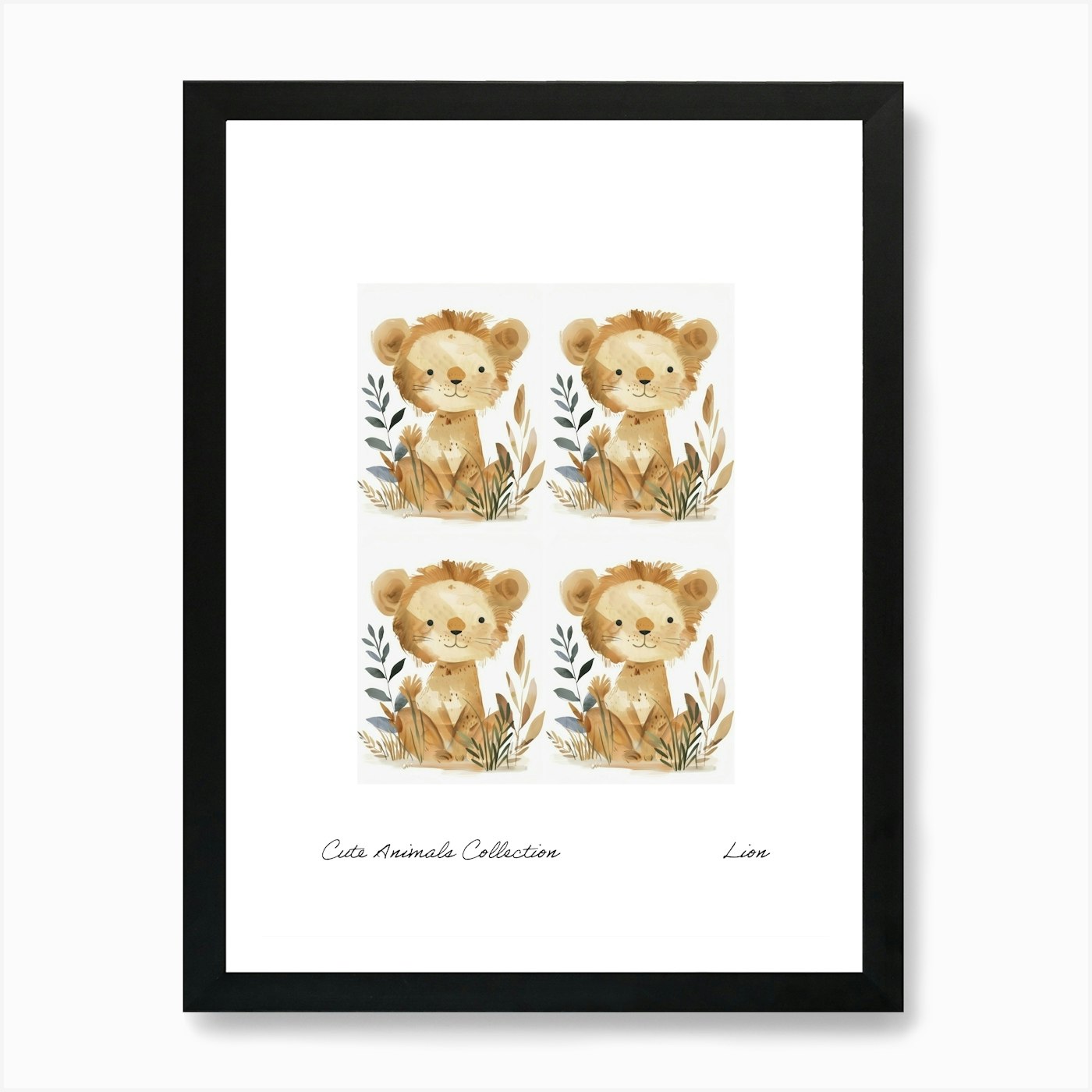 Cute Animals Collection Lion 4 Art  Framed Wall Art Poster Canvas Print Picture