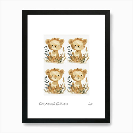 Cute Animals Collection Lion 4 Art  Framed Wall Art Poster Canvas Print Picture