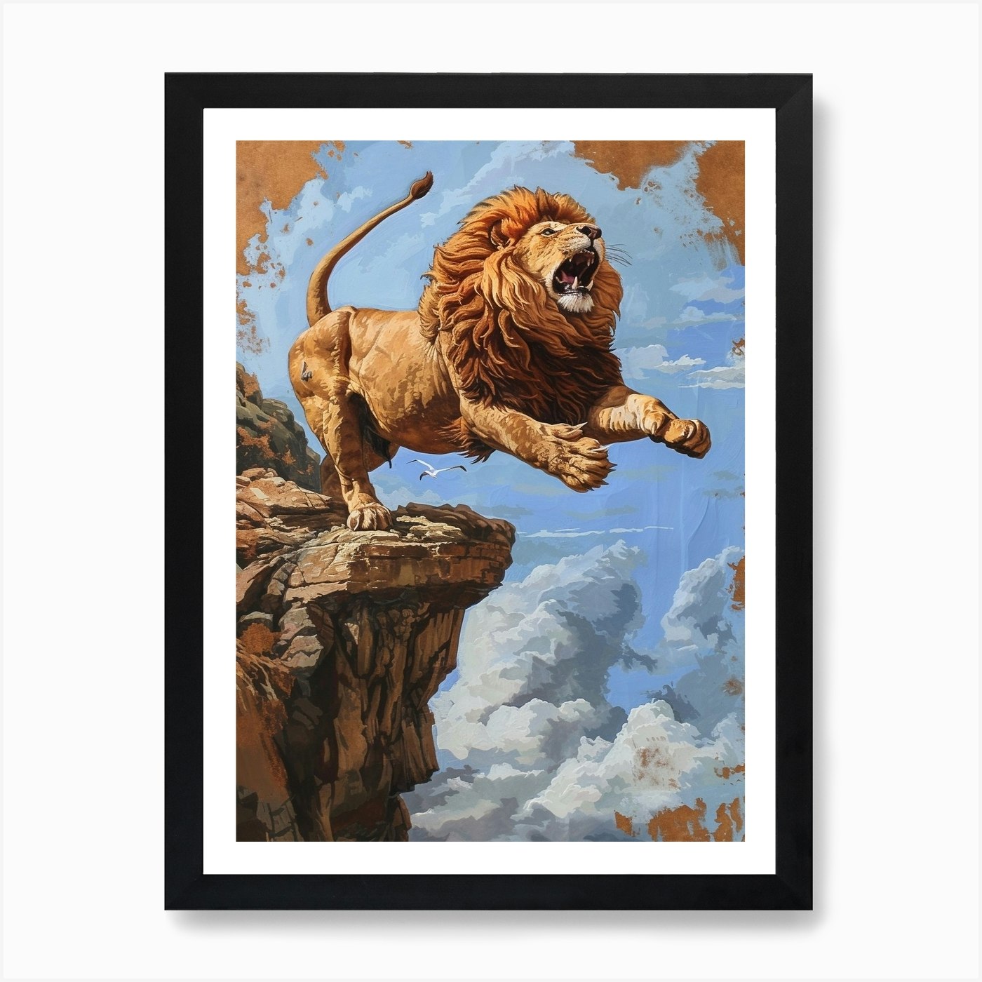 Barbary Lion Relief Illustration On Framed Wall Art Poster Canvas Print Picture