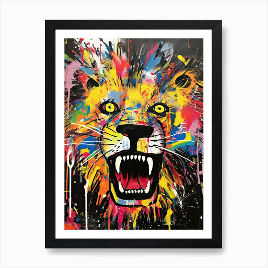 Angry Lion Basquiat style Art Print Framed Wall Art Poster Canvas Print Picture