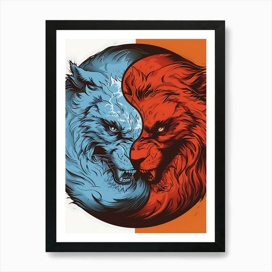 Badass Lion And Wolf 6 Art Print Framed Wall Art Poster Canvas Print Picture