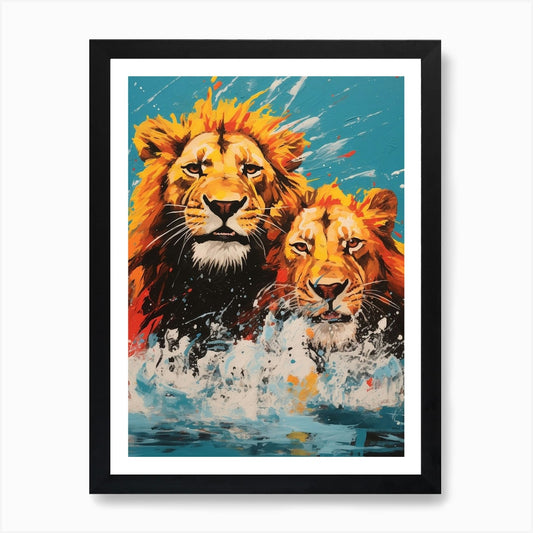 Lion Pop Art Inspired Colourful Ill Framed Wall Art Poster Canvas Print Picture
