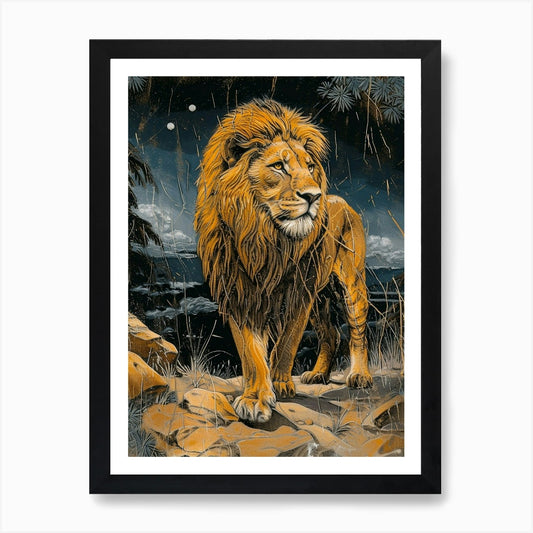 Barbary Lion Relief Illustration Ni Framed Wall Art Poster Canvas Print Picture