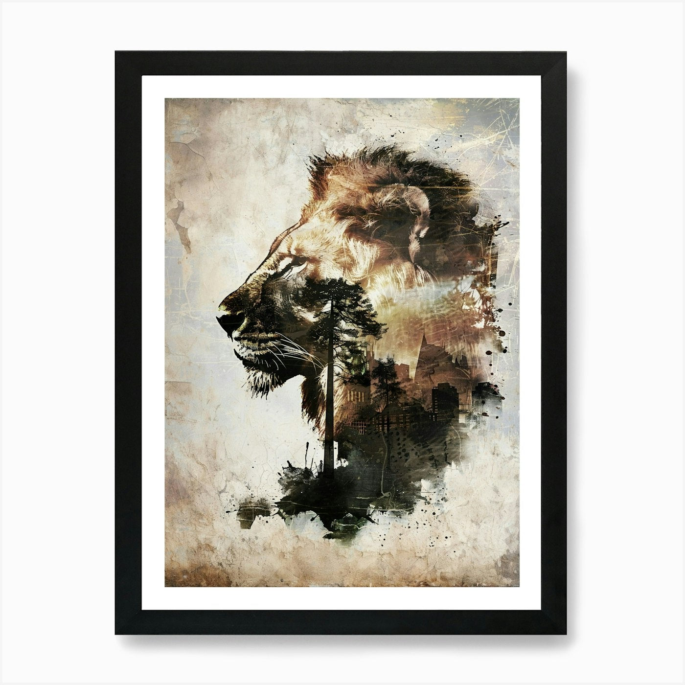 Poster Lion Africa Wild Animal Illu Framed Wall Art Poster Canvas Print Picture