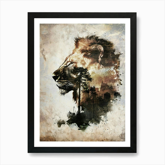 Poster Lion Africa Wild Animal Illu Framed Wall Art Poster Canvas Print Picture