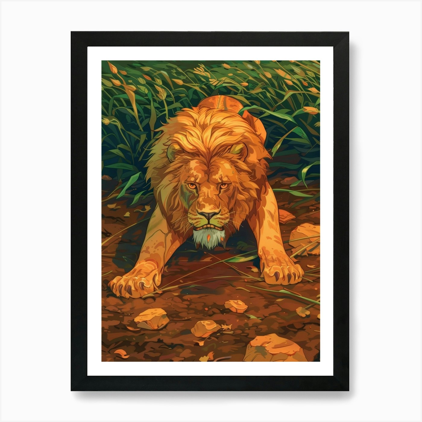 Lion In The Grass Art Print Framed Wall Art Poster Canvas Print Picture