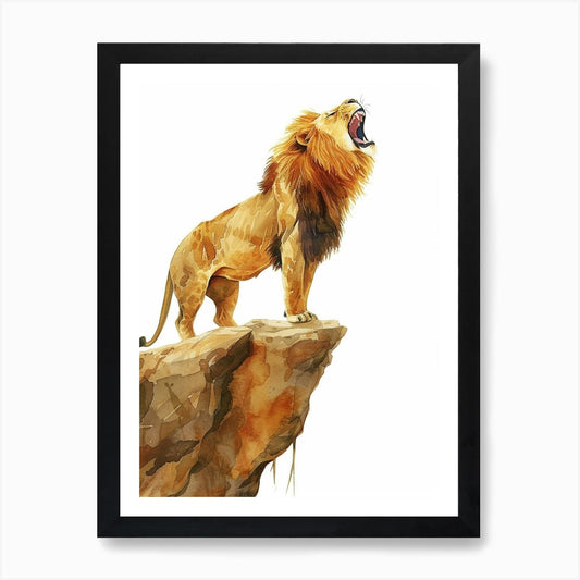 African Lion Roaring On A Cliff Cli Framed Wall Art Poster Canvas Print Picture