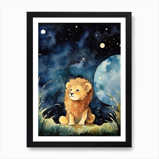 Stargazing Watercolour Lion Art Pai Framed Wall Art Poster Canvas Print Picture