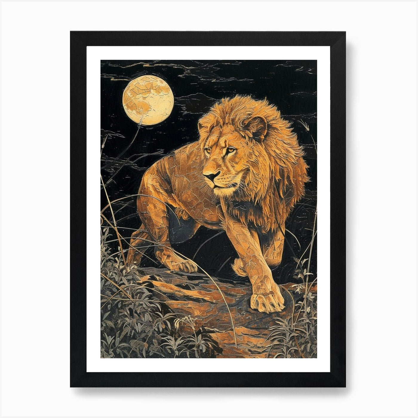 Barbary Lion Relief Illustration Ni Framed Wall Art Poster Canvas Print Picture