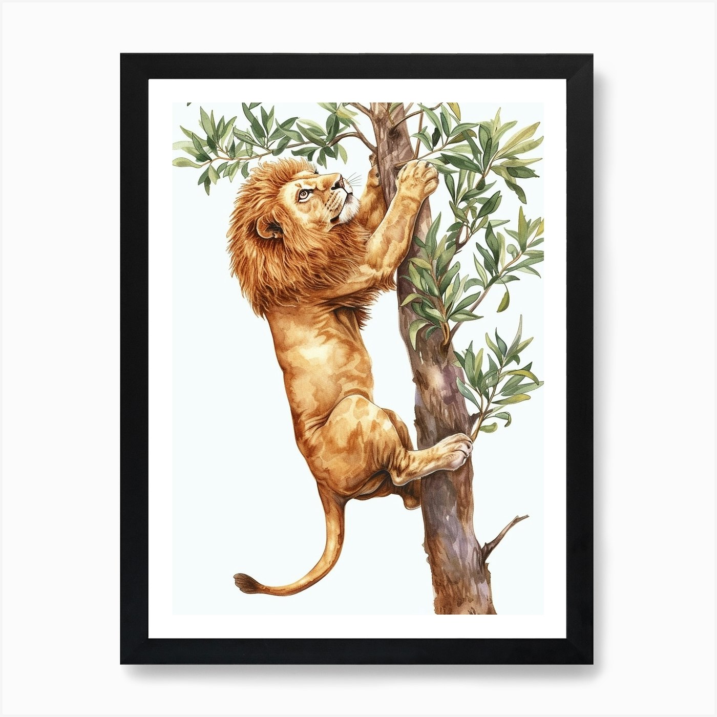 Barbary Lion Crossing A River Clipa Framed Wall Art Poster Canvas Print Picture