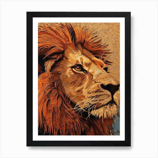 African Lion Relief Illustration Po Framed Wall Art Poster Canvas Print Picture