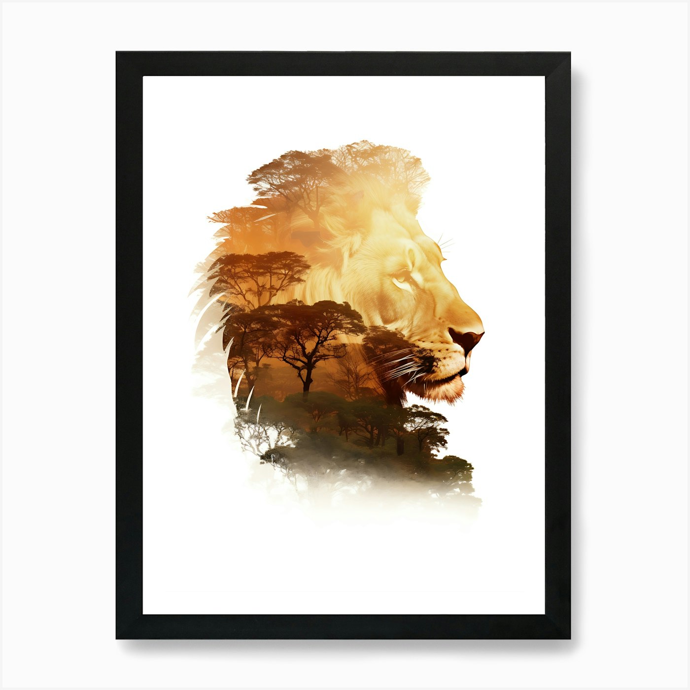 Lion In The Savannah Art Print Framed Wall Art Poster Canvas Print Picture