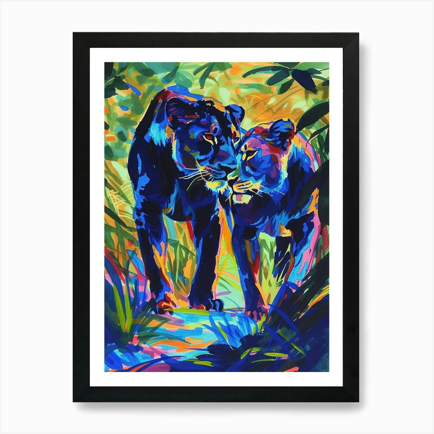 Black Lion Mating Rituals Fauvist P Framed Wall Art Poster Canvas Print Picture