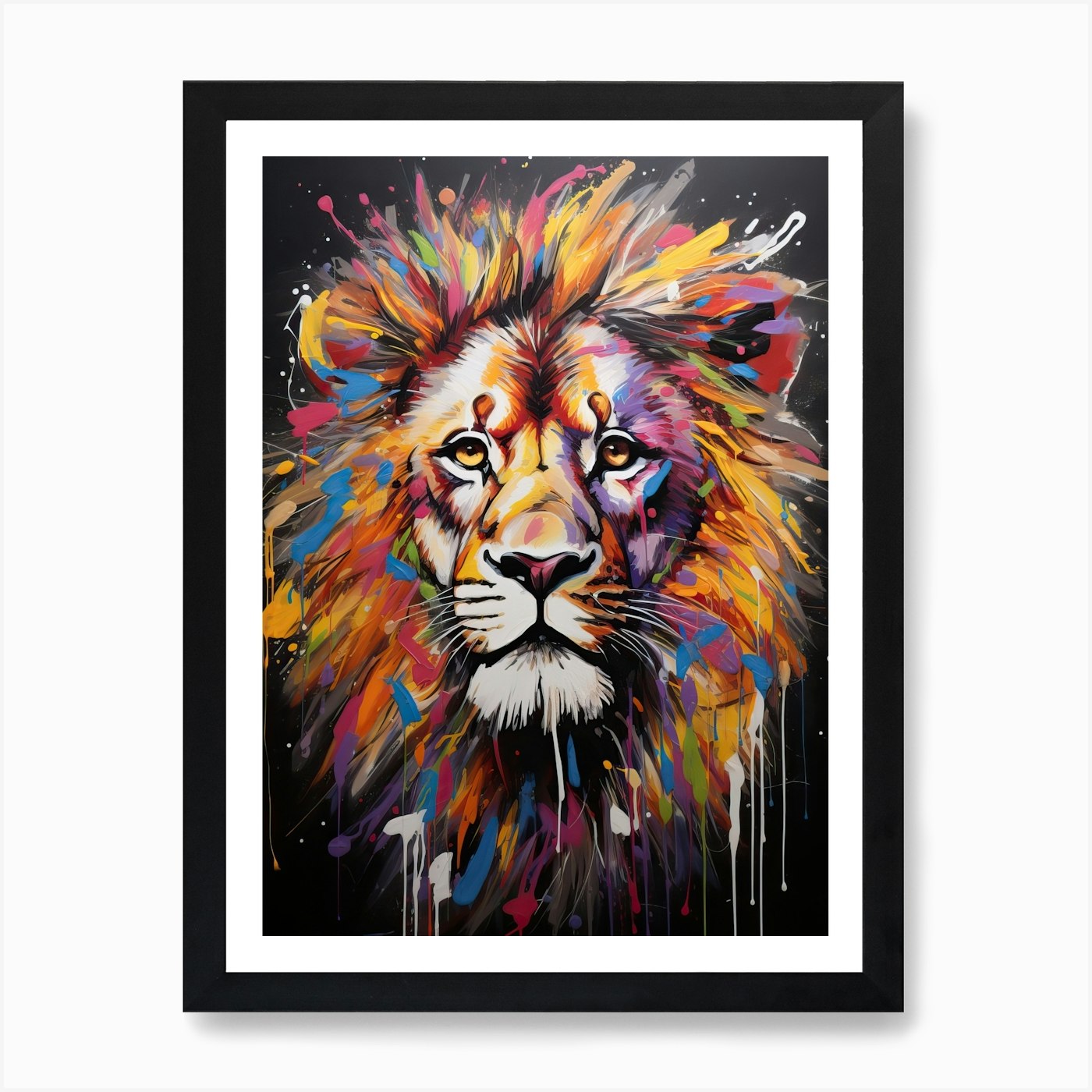 Lion Art Painting Graffiti Style 1  Framed Wall Art Poster Canvas Print Picture