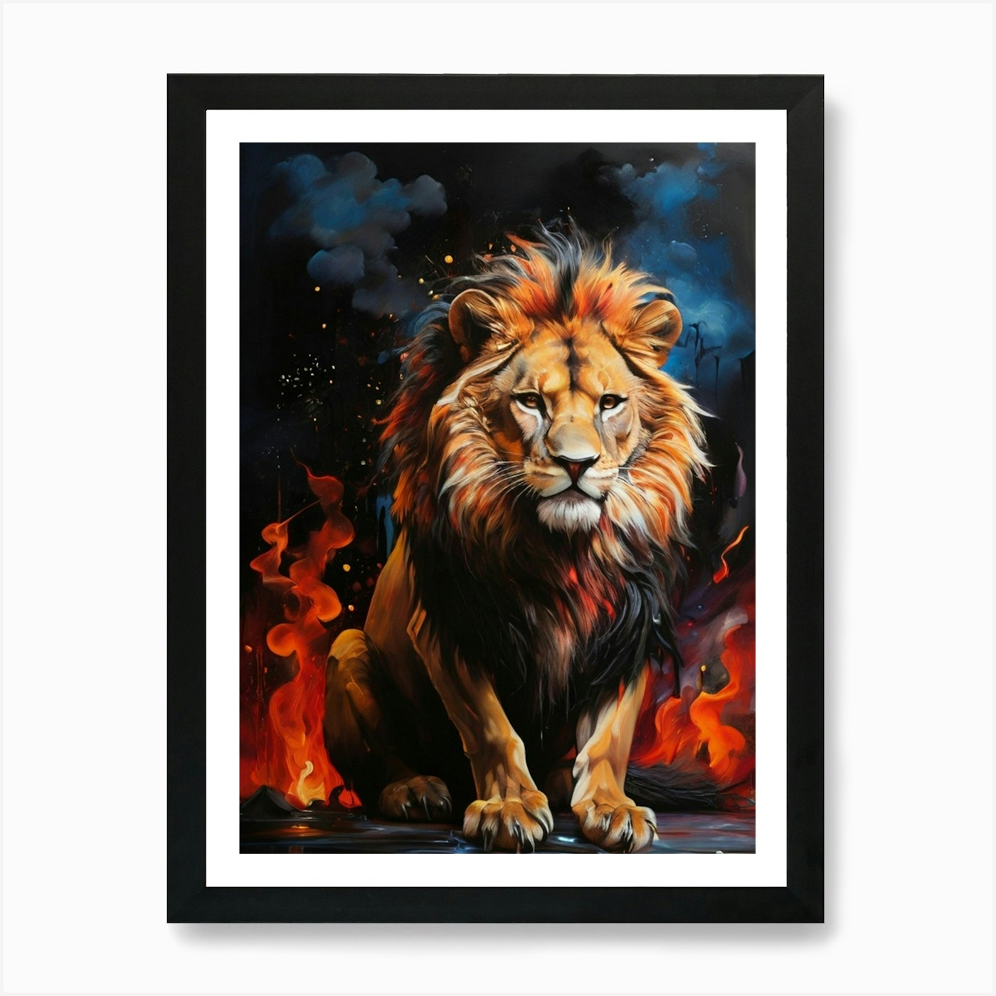 Lion On Fire painting Art Print Framed Wall Art Poster Canvas Print Picture