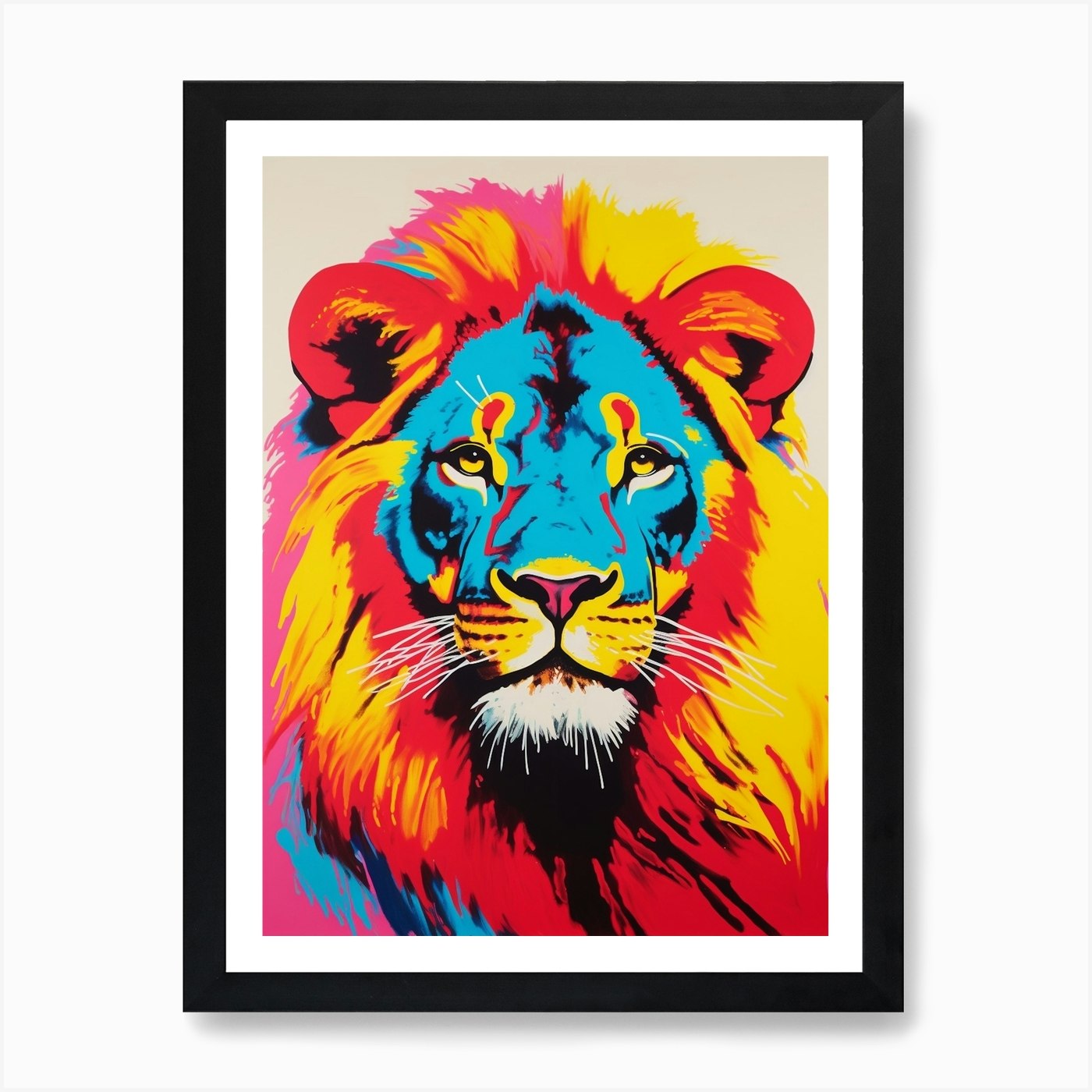 Lion Portrait Pop Art Pink 1 Art Pr Framed Wall Art Poster Canvas Print Picture