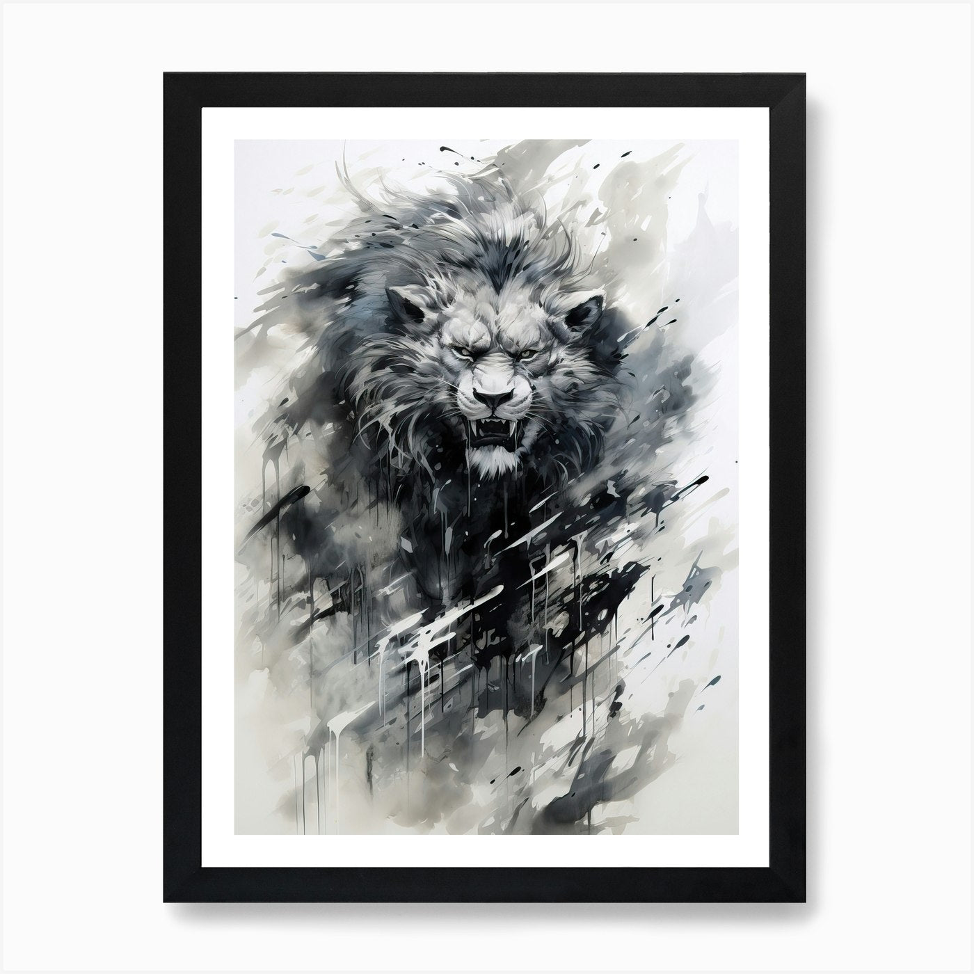 Lion Art Painting Japanese Ink Styl Framed Wall Art Poster Canvas Print Picture