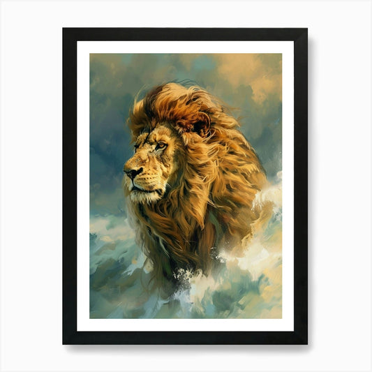 Barbary Lion Facing A Storm Illustr Framed Wall Art Poster Canvas Print Picture
