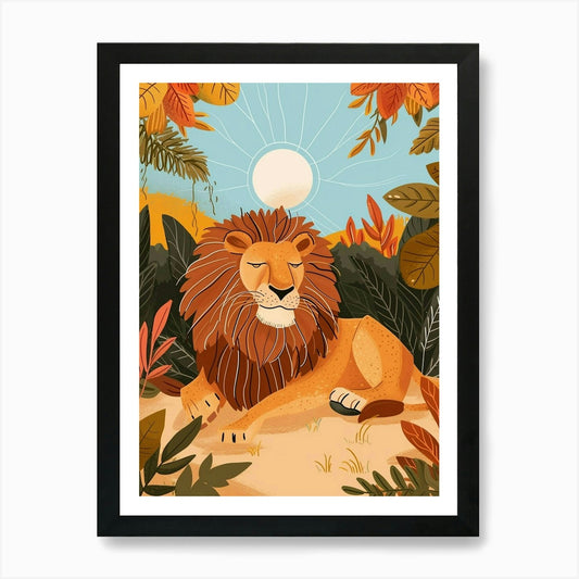 African Lion Resting In The Sun Ill Framed Wall Art Poster Canvas Print Picture