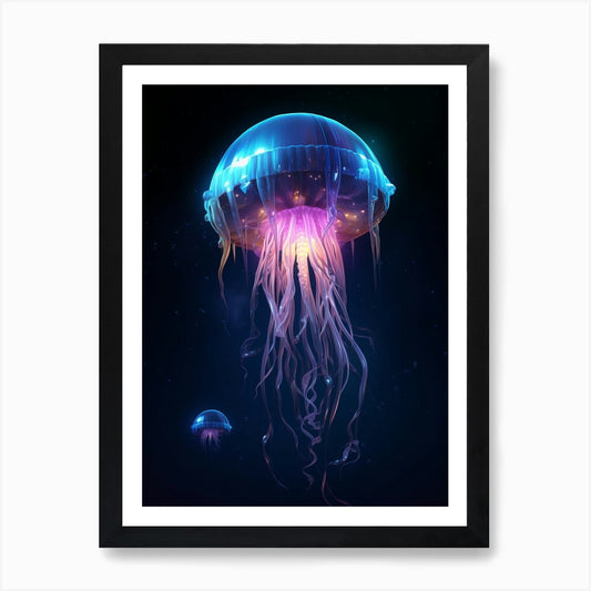 Lions Mane Jellyfish Neon Illustrat Framed Wall Art Poster Canvas Print Picture