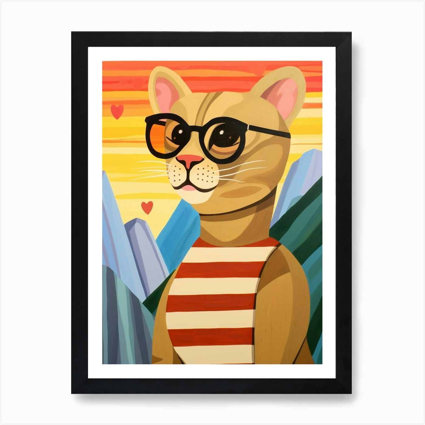 Little Mountain Lion 2 Wearing Sung Framed Wall Art Poster Canvas Print Picture