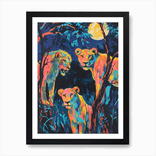 Transvaal Lion Night Hunt Fauvist P Framed Wall Art Poster Canvas Print Picture