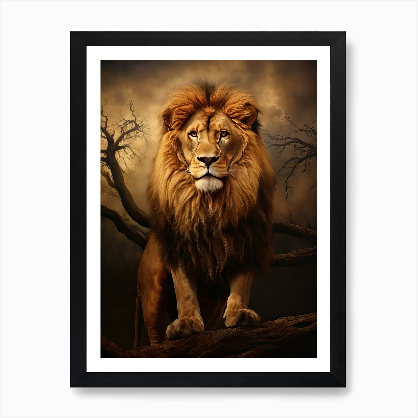 Lion Art Painting Tonalism Style 2  Framed Wall Art Poster Canvas Print Picture