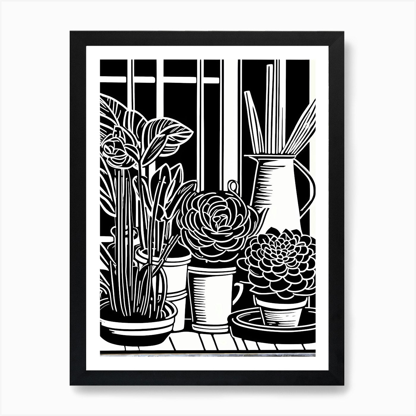 Lion cut inspired Black and white G Framed Wall Art Poster Canvas Print Picture