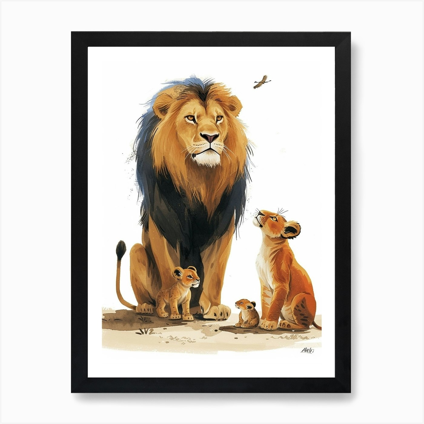 Barbary Lion Interaction Clipart 4  Framed Wall Art Poster Canvas Print Picture