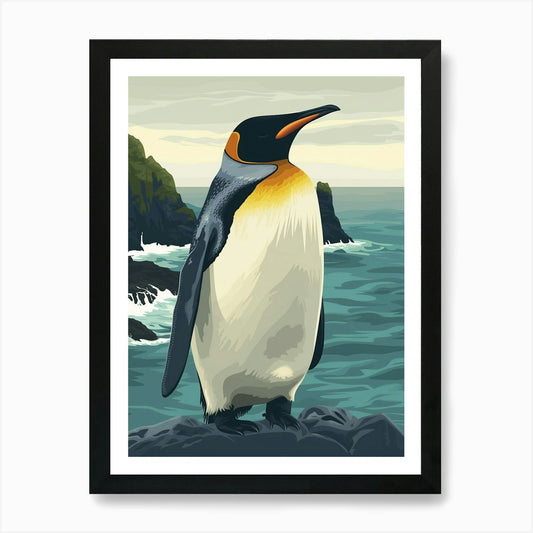 King Penguin Sea Lion Island Minima Framed Wall Art Poster Canvas Print Picture