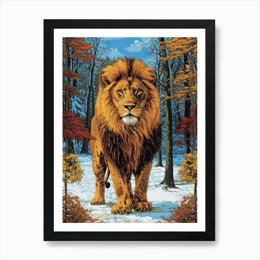African Lion Relief Illustration Se Framed Wall Art Poster Canvas Print Picture