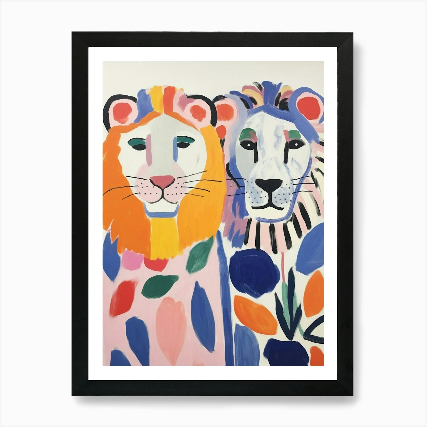 Colourful Kids Animal Art Lion 7 Ar Framed Wall Art Poster Canvas Print Picture