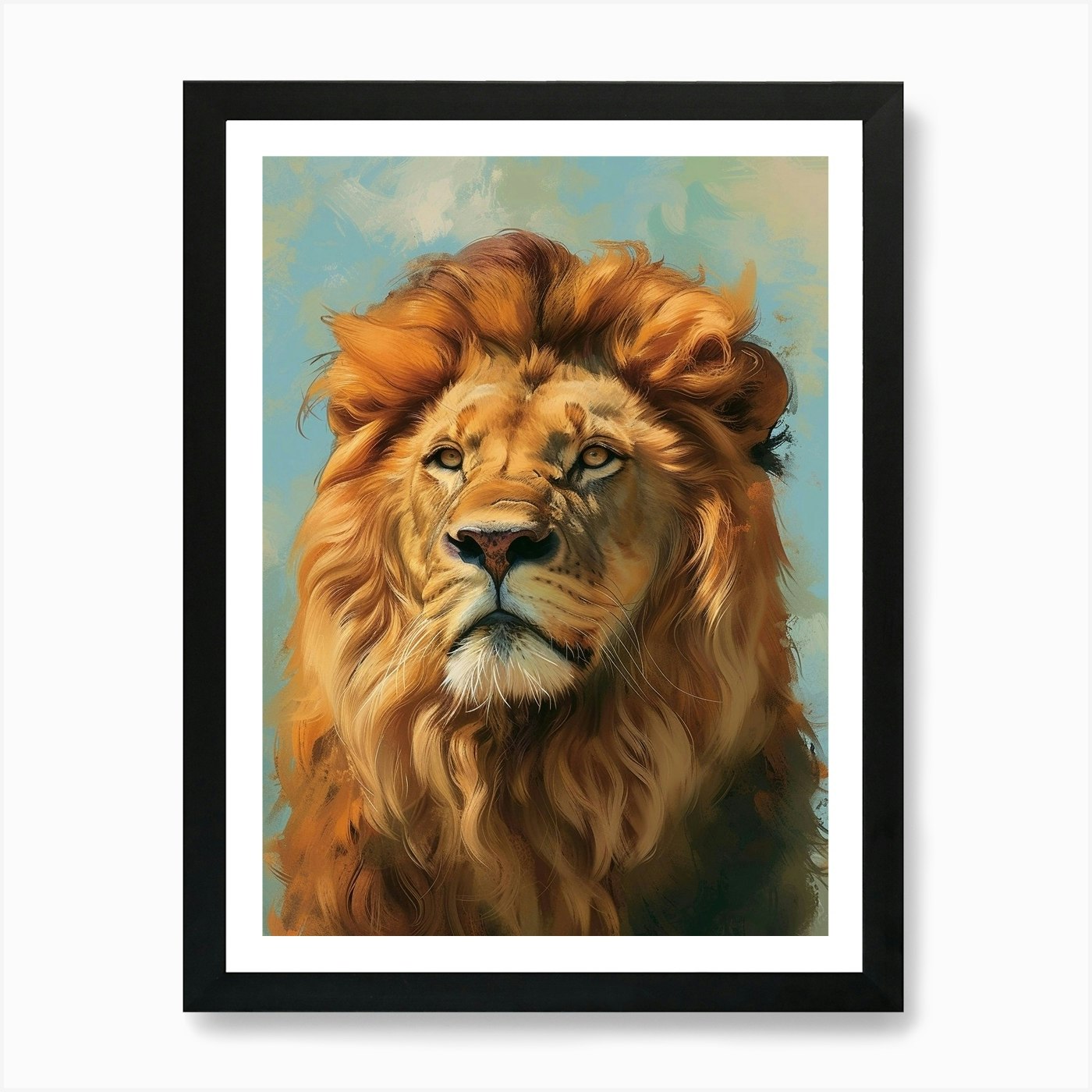 Barbary Lion Portrait Close Up Illu Framed Wall Art Poster Canvas Print Picture