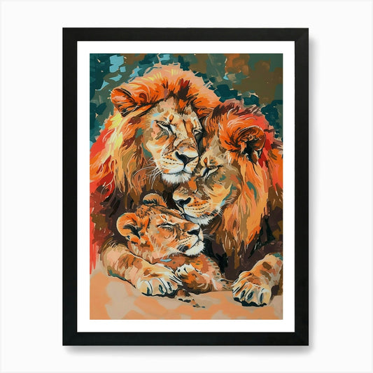 Masai Lion Family Bonding Fauvist P Framed Wall Art Poster Canvas Print Picture