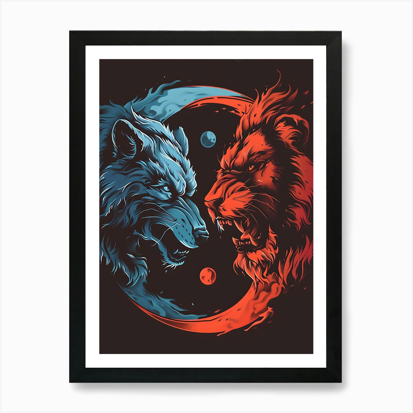 Badass Lion And Wolf 1 Art Print Framed Wall Art Poster Canvas Print Picture