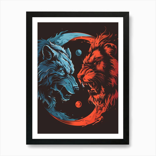 Badass Lion And Wolf 1 Art Print Framed Wall Art Poster Canvas Print Picture