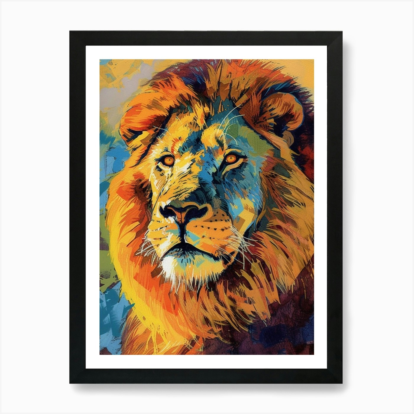 Masai Lion Portrait Close Up Fauvis Framed Wall Art Poster Canvas Print Picture