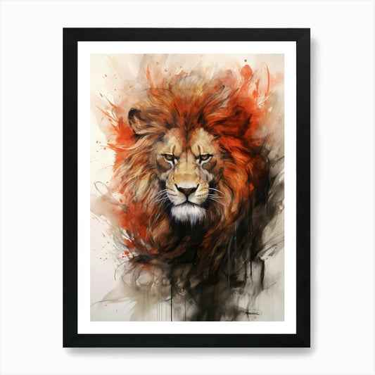 Lion Art Painting Chinese Brush Pai Framed Wall Art Poster Canvas Print Picture