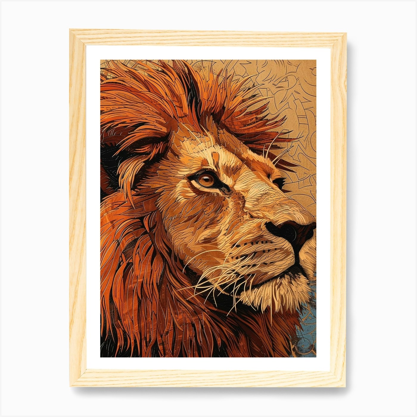 African Lion Relief Illustration Po Framed Wall Art Poster Canvas Print Picture